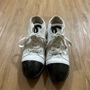 Chanel cream and black timeless leather shoe